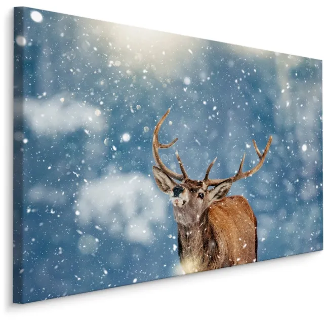 karo-art Schilderij - Hert in de Sneeuw, 5 maten, Premium Print Multikleur