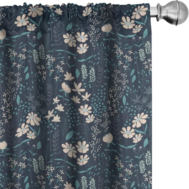 ABAKUHAUS Bloemen gordijnen 2x75x225 cm – Microvezel – petrolblauw Petrol Blau