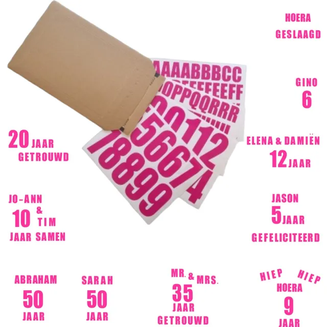 Kiedoka Raamstickers Cijfers & Letters – 98-delig – Statisch – Herbruikbaar Roze