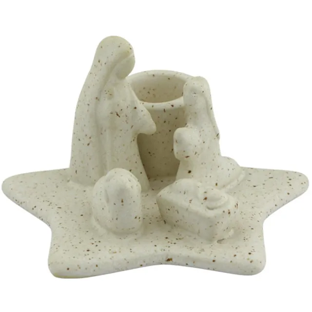 Home Society Kandelaar - Kaarsenstandaard - Nativity - Kerststal - Gebroken Wit - Spikkels - 9.8x7.7 cm Creme