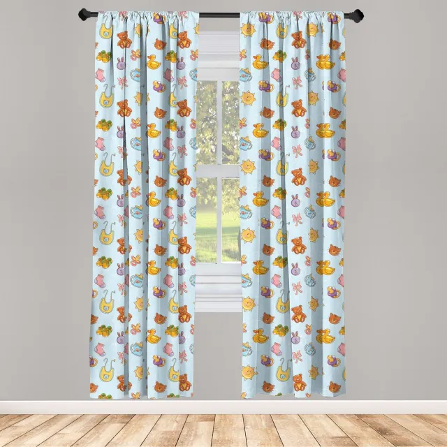 ABAKUHAUS Sun Ribbon teddybeer – babygordijnen – 2x75x245 cm – Lichtblauw kaneel, microvezel Hellblauw