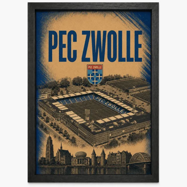 Joshimo PEC Zwolle Retro Poster | Voetbal Vintage Art Print | Inclusief Zwarte A3 Lijst