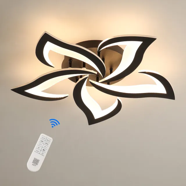 Haobosic Zwart 5 Lotus Dimbare LED plafondlamp-40W 4700LM-3000k-6500k- Dia chassis 25cm 5 Lotus Zwart Dimbare