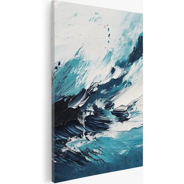 Saammp Canvas Schilderij - Wit Blauwe penseelstreken - Abstracte wanddecoratie- 20x30 - Foto op canvas - Wanddecoratie - Muurdecoratie Woonkamer - Kantoor Decoratie Multicolor