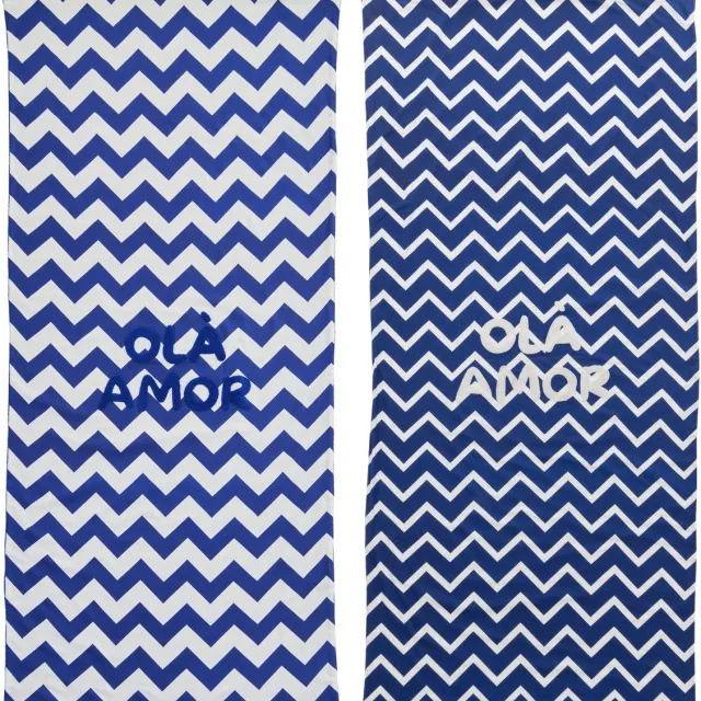 J-Line strandlaken Ola Amor - katoen - wit/donkerblauw - set van 2