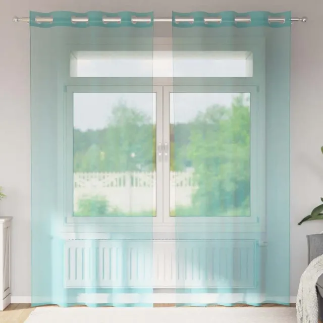 vidaXL Gordijnen voile met doorvoertules 2 st turkoois turquoise
