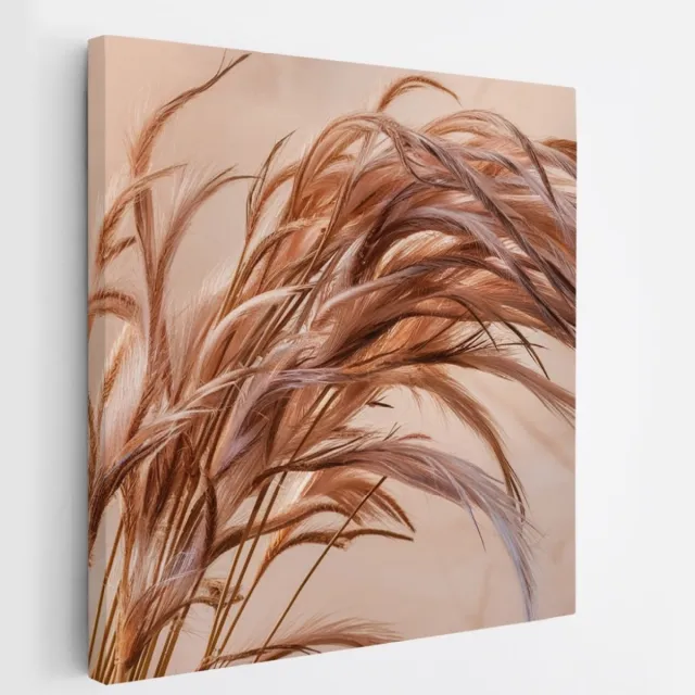 Saammp Canvas Schilderij - Gedroogd Gras in Detail - Natuur - Abstract - 100x100 - Foto op canvas - Wanddecoratie - Muurdecoratie Woonkamer - Kantoor Decoratie Multicolor