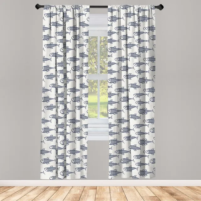 ABAKUHAUS Visgordijnen – 2x75x175 cm – donkerblauw/wit – halfverduisterend Donkerblauw Wit