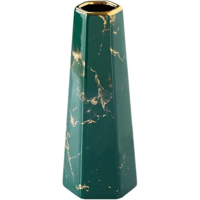 Rêverie® 20 cm Groene en Gouden Keramische Marmeren Vaas - Decoratieve Bloemenvaas voor Tafel Centerpieces - Stijlvolle Home Decoratie voor Bruiloften, Kerstmis - Smaragd Groen Smaragd Groen + Goud