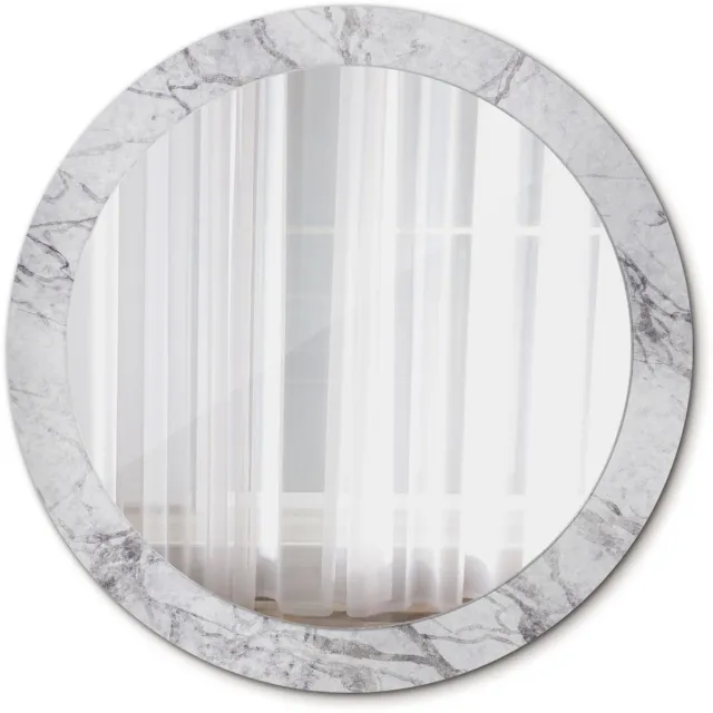 TULUP Spiegel - Ronde vorm Spiegel - op gehard Glas - Wit marmer - Diameter: 80 cm - Spiegel met decoratief motief - Woonkamerspiegel - Inloopkastspiegel - Hal - Grijze - Premium Spiegel - Industrieel Spiegel - Spiegelmontageset Grijs Wit marmer