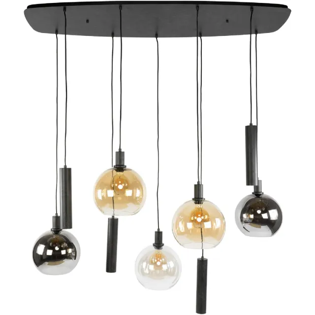 Nest of Nora Hanglamp Siva - 9-lichts met glazen bollen - Zwart Donkergrijs