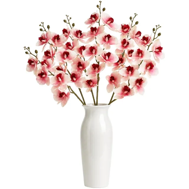 Bellatio Design Kunstbloem Orchidee Bora - 6x - roze - 108 cm - losse steel - kunst zijdebloemen - Phalaenopsis