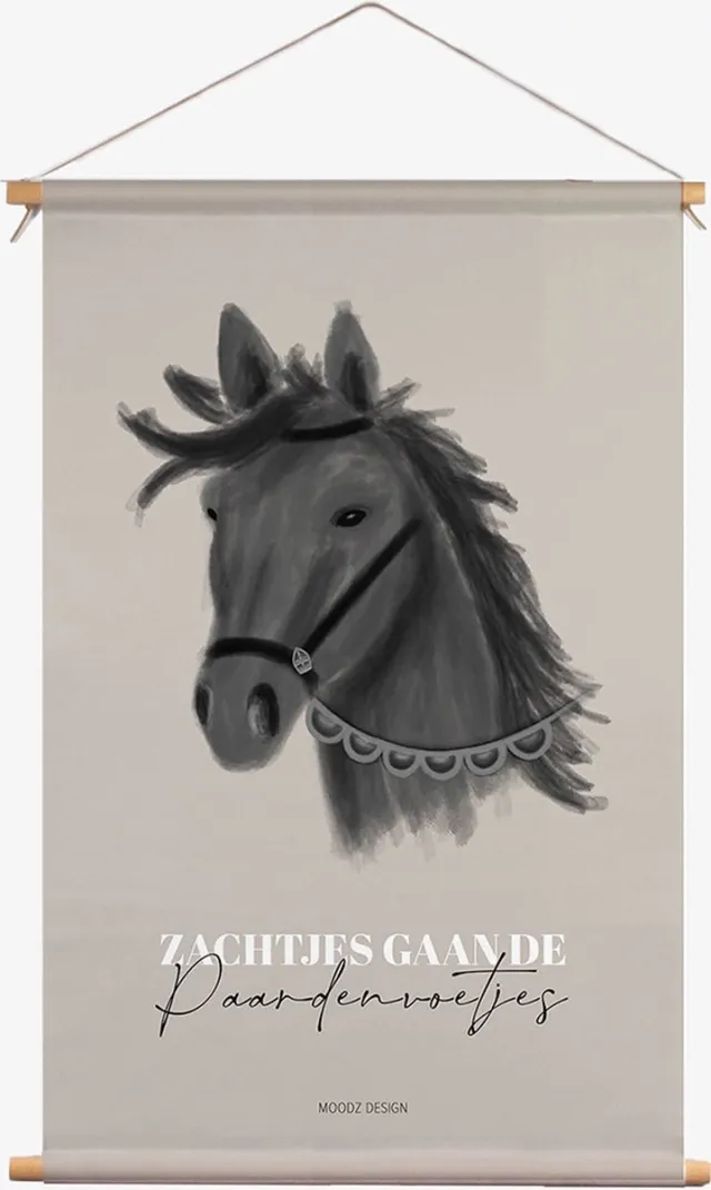 MOODZ design Textielposter | Zachtjes gaan de paardenvoetjes | Sinterklaasfeest | 45x70 cm Bruin