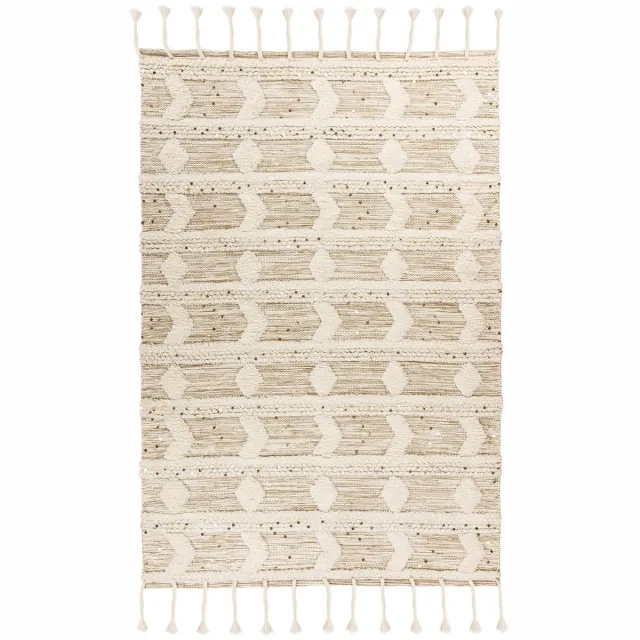 Dutch XXL Wollen Vloerkleed | Tapijt | Bohist | Geometrisch | Crème/Kaki | 80x150 cm Crème / Kaki