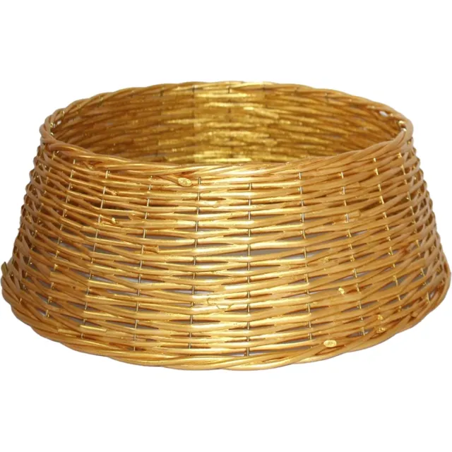 Gerimport Gerim Kerstboomrok/kerstboommand - goud - gevlochten wilg - D39 cm en H18 cm - kerstboom van 150 cm