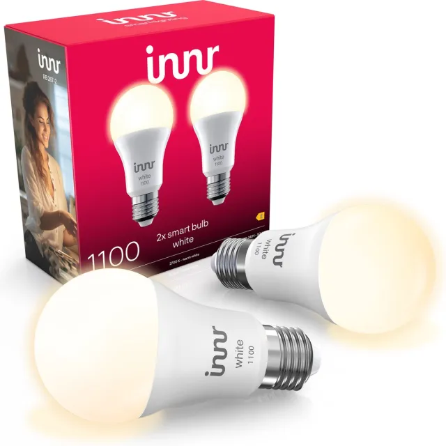 innr smart E27 LED lamp - geschikt voor Philips Hue - Zigbee bulb - warmwit licht - slimme lamp - dimbaar - 1150 lumen - 2 pack