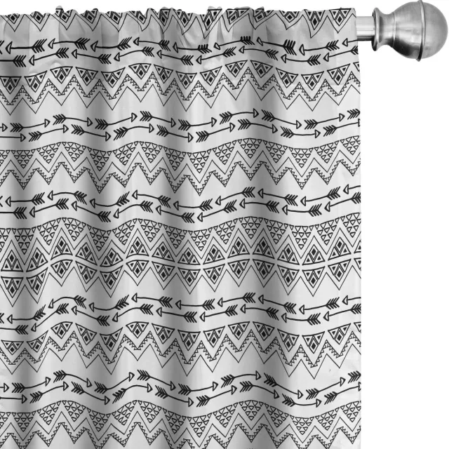 ABAKUHAUS Stammesgordijnen – Geometrische Zigzag – 2x75x225 cm – Antraciet/Wit Charcoal Grau