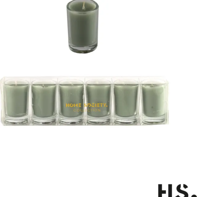 Home Society 8 uurskaarsjes - Mini kaarsjes in glas - 6 stuks -Licht groen/Celadon