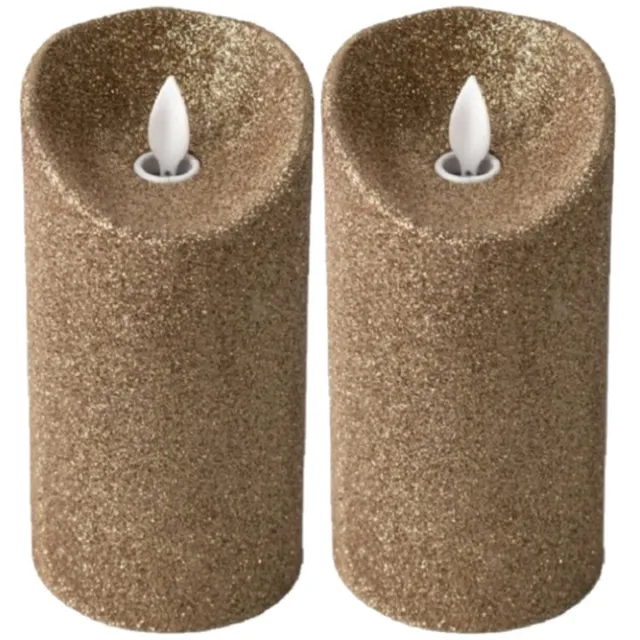 Gerimport LED kaars/stompkaars - 2x - goud - H15 cm - glitters - kerst kaarsen Goudkleurig