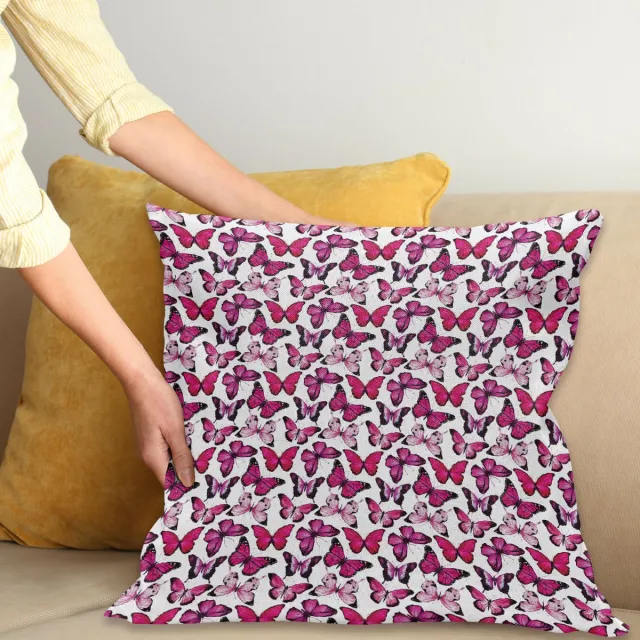 ABAKUHAUS Roze en Wit Kussenhoes, zarte Schmetterlinge, Kussenhoes zonder Binnenkussen, met Ritssluiting, Dubbelzijdige Print, Wasbaar, 45 x 45 cm, Magenta en Roze