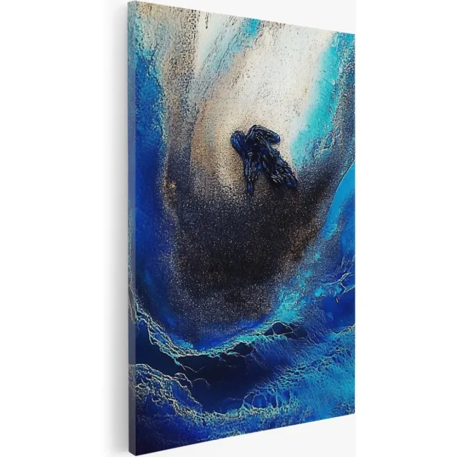 Saammp Canvas Schilderij - Golvend - Blauw - Abstract kunstwerk - 30x45 - Foto op canvas - Wanddecoratie - Muurdecoratie Woonkamer - Slaapkamer decoratie - Canvas Print Multicolor