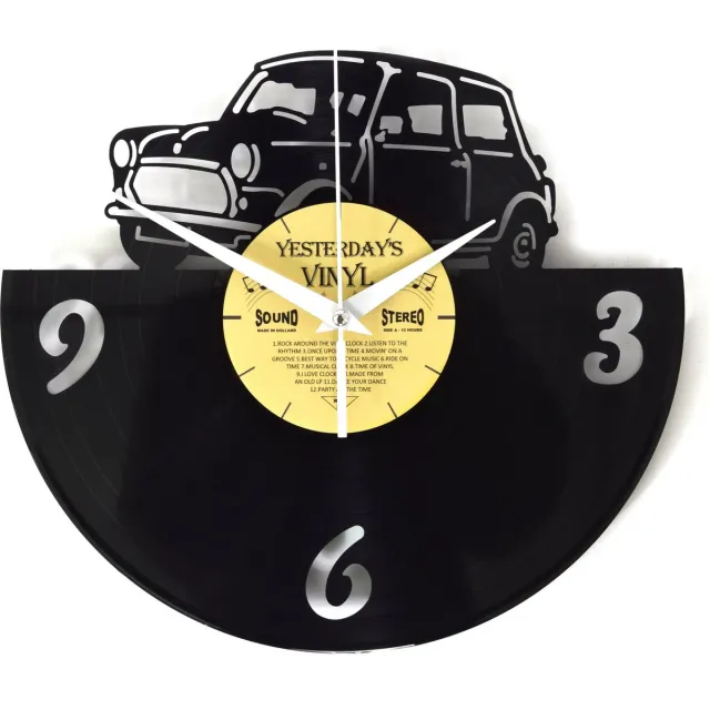 Yesterdays Vinyl Retro - Vinyl klok - Uniek kado - Auto - Met geschenkverpakking - Gemaakt van een echte langspeelplaat Zwart