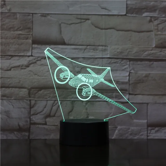 MC Living 3D Led Lamp Met Gravering - RGB 7 Kleuren - Vliegtuig
