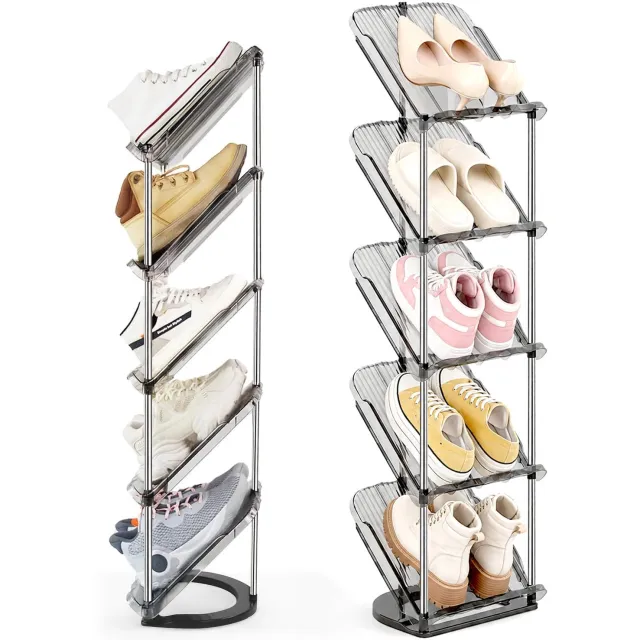 Famanu Smal schoenenrek met 5 niveaus, ruimtebesparende schuine organizer voor schoenen, schoenenbank en schoenenstandaard, ideaal voor diverse soorten wit