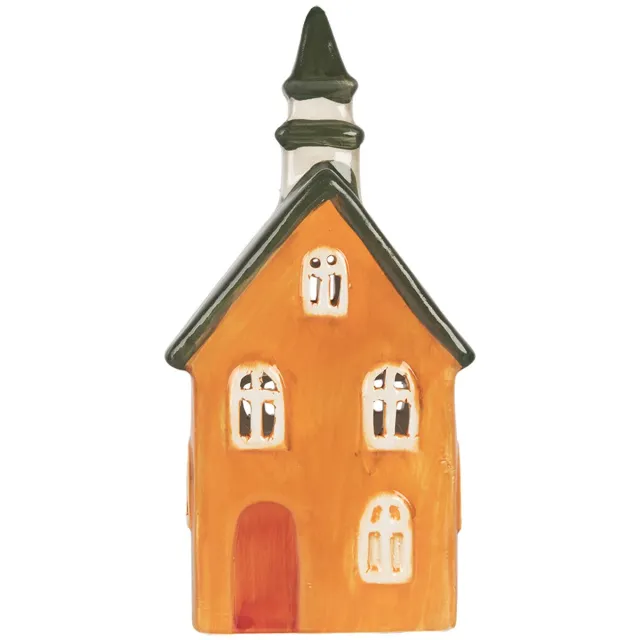 Clayre & Eef Waxinelichthouder Huis 10x7x21 cm Oranje Keramiek