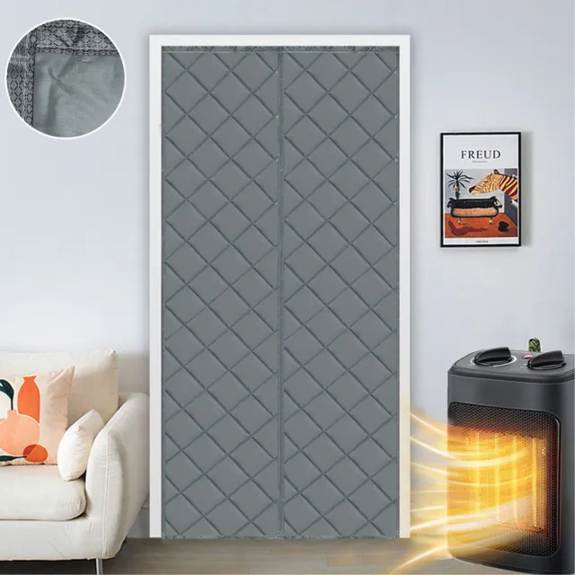MUPOO Magnetisch Deurgordijn - Thermisch Isolerend & Tochtstopper - Zelfklevend - 540 GSM Polyester - Warmtewerend, Wind- en Lichtdicht - Gewatteerd - voor Thuis, Winkel of Restaurant(Grijs, B100xH210cm)