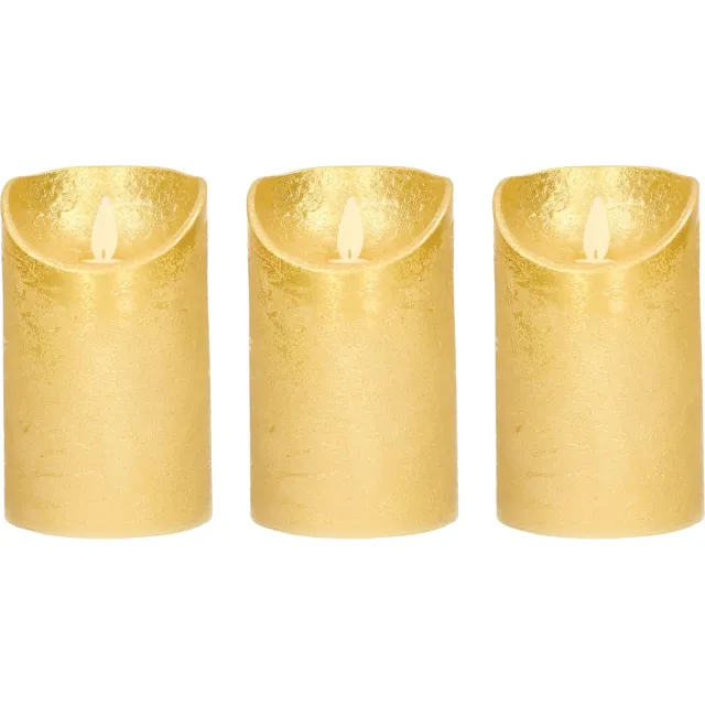 Anna's Collection 3x Gouden LED kaarsen / stompkaarsen 12,5 cm - Luxe kaarsen op batterijen met bewegende vlam