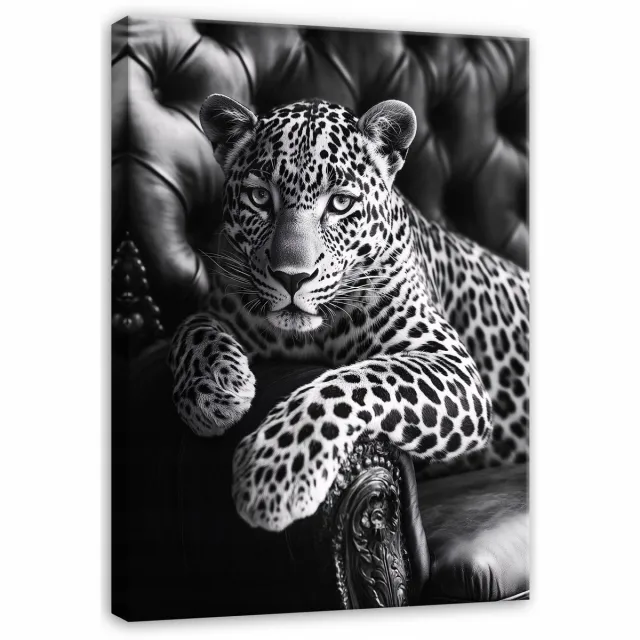 WALLARENA Canvas schilderij - 120x80 cm - afbeelding van een jaguar op een stoel, geschikt voor slaapkamer, woonkamer en keuken multikleurig