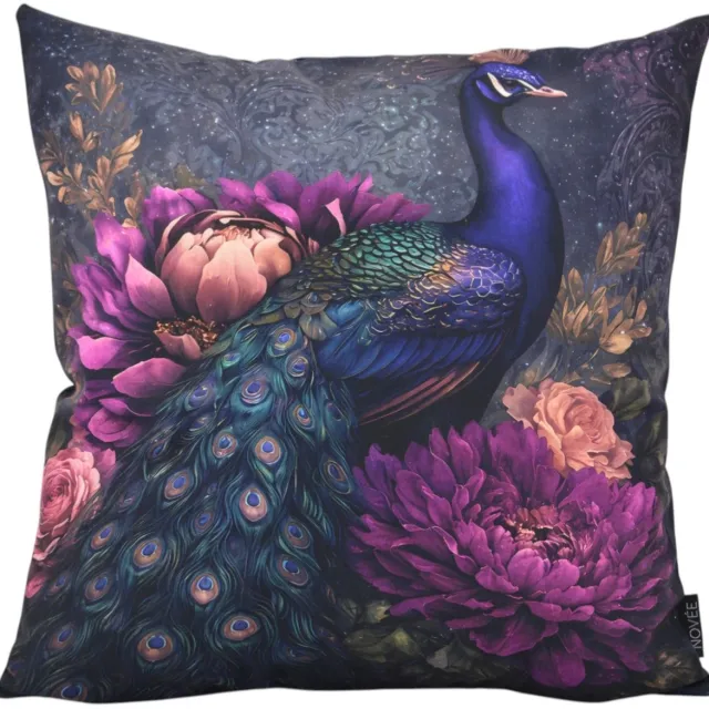 NOVÉE Peacock Bloom Kussenhoes | 45 x 45 cm | Katoen/Polyester paars/blauw