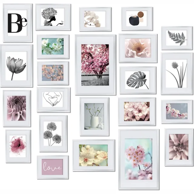 bomoe Blossom Fotolijst Collage Set van 24 Fotolijstje 10x 10,5x15cm / 8x 13x18cm / 4x 15x20cm / 2x 20x30 Kunststof Wit