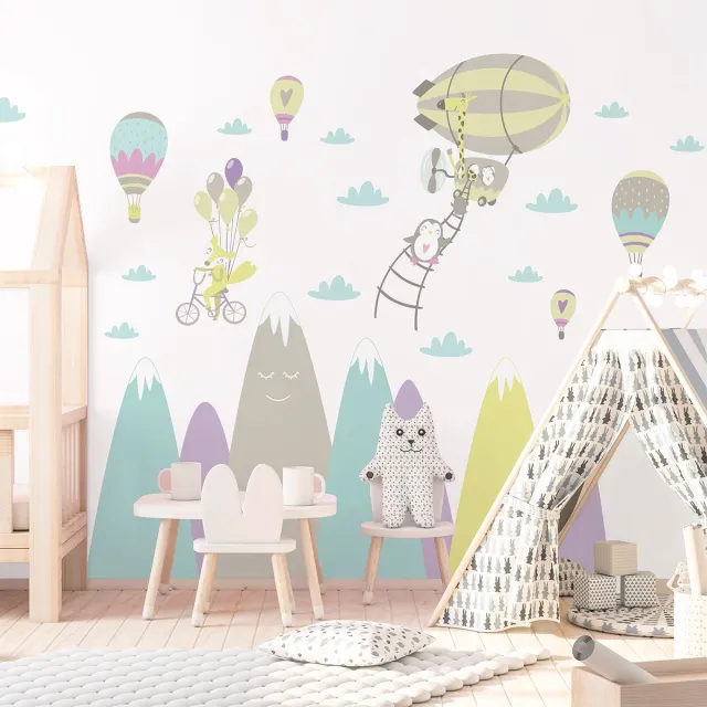 Ambiance Sticker Stickers met Scandinavische bergen en fantasiedieren, 40 x 60 cm Multi color