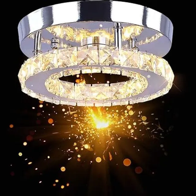 Osairous Plafondlamp van kristal, 16 W, led-plafondlamp, rond, voor slaapkamer, woonkamer, hal, keuken, warm wit [Energieklasse A+] kristal wit