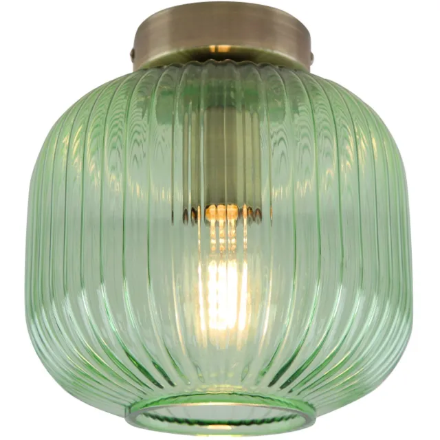 Olucia CHARLOIS - Plafondlamp - Goud / Groen - Geschikt voor Woonkamer - Vorm: Rond