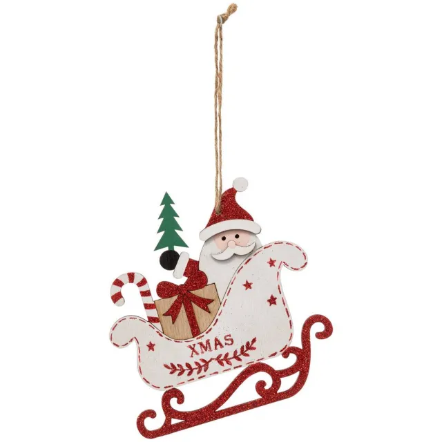 Feeric lights & Christmas Rode houten kerstslee, 14 cm Rouge