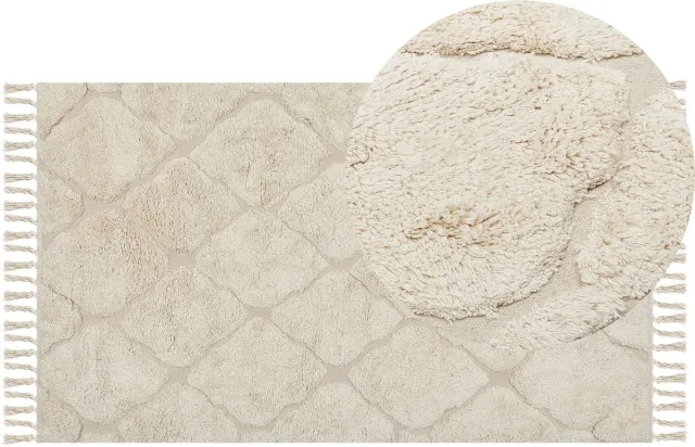 Beliani SILCHAR - Laagpolig vloerkleed - Lichtbeige - Katoen