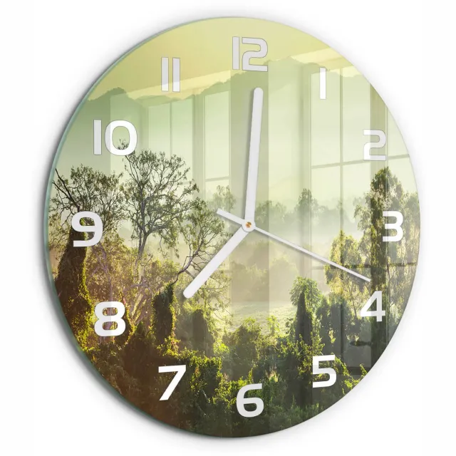 TULUP Wandklok - jungle Gekleurde Glazen Klok - fi30 cm - Groente Glazen Klok Met Print - Witte handen - Ronde Klok - Moderne Wandklok Glas - Wandklok Glas Decoratie