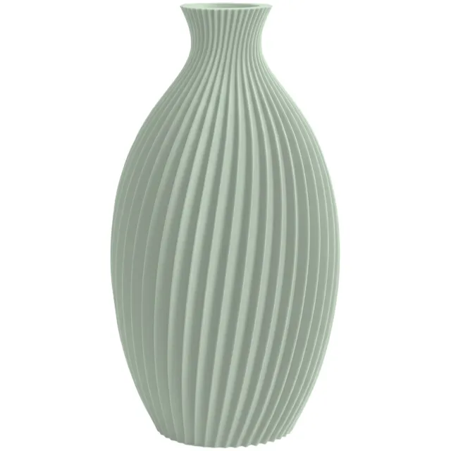 Layvo JUNES Vaas - Salie - D14 x H25 cm - droogbloemen vaas - gegroefde vaas - gerecycled plastic