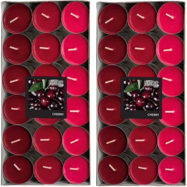 Conpax Candles Conpax Geur theelichtjes/waxinelichtjes - Mega pack - 72x - Cherry aroma - 4,5 branduren kersenrood