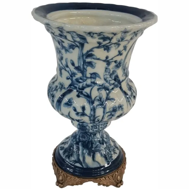 Meander Vaas Vogels op tak, blauw/ wit 20x17x26cm Zie foto