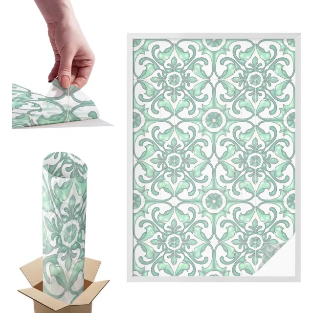 TULUP Raamfolie Anti inkijk - Groene symmetrie Anti inkijk Raamfolie - 100x146 cm - Groente Raamfolie Tegen inkijk - Zelfklevende Anti inkijk Folie Glas in Lood - Voor de badkamer, keuken en hal. - Zonwerende Raamfolie Glas in Lood Groente - Groene symmetrie