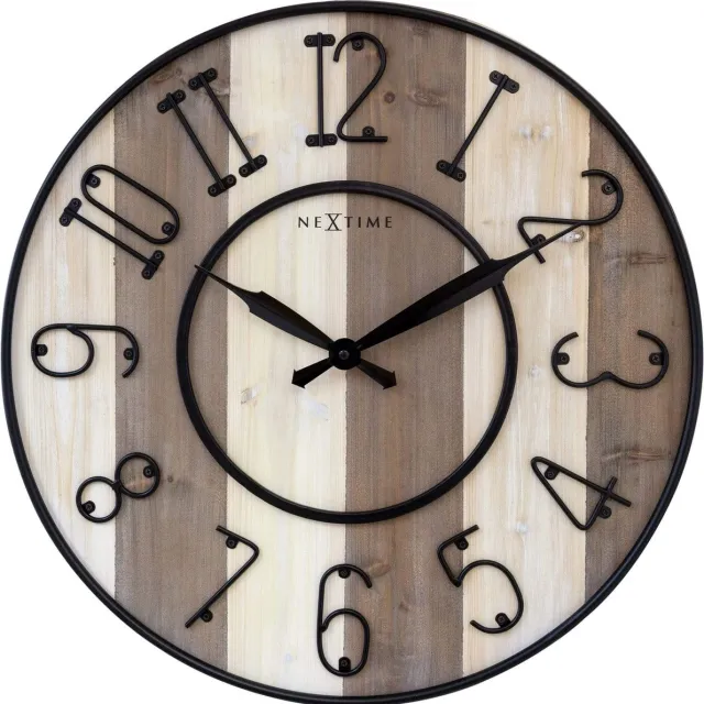 NeXtime Grote wandklok - 50cm - Stil - Hout - Zwart Metaal - "Oxford" -NeXtime bruin