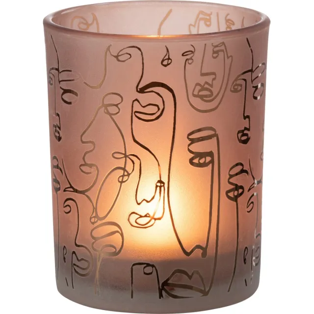 J-Line windlicht Happy Faces - glas - terracotta - medium Rood