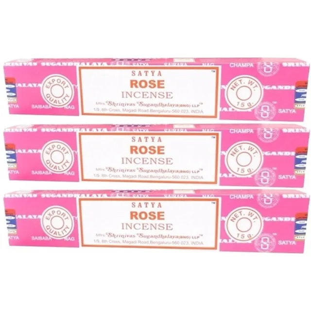 HEM Satya Nag Champa wierook stokjes - Rose - 3x pakje van 12 stuks - 15 gram Multi