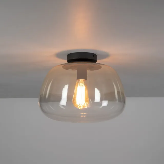 PS-Collection Plafondlamp Pulse Shaded - Amber Glas/Metaal - plafonniere, plafond lamp, plafondlamp industrieel, plafondlampen Zwart
