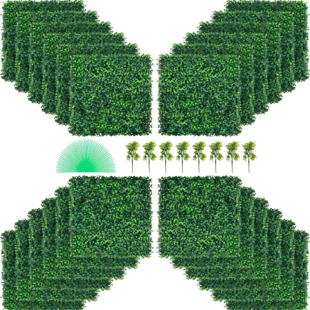 Vevor Kunstmatig Buxus Hegpaneel, 24 Stuks, 50,8 x 50,8 cm, Kunstmatige Heggen, Kunstmatige Buxusomheining, Nep Klimop Realistisch Effect Groene Plastic Decoratie voor Tuinen en Werven, 4 cm Dikte