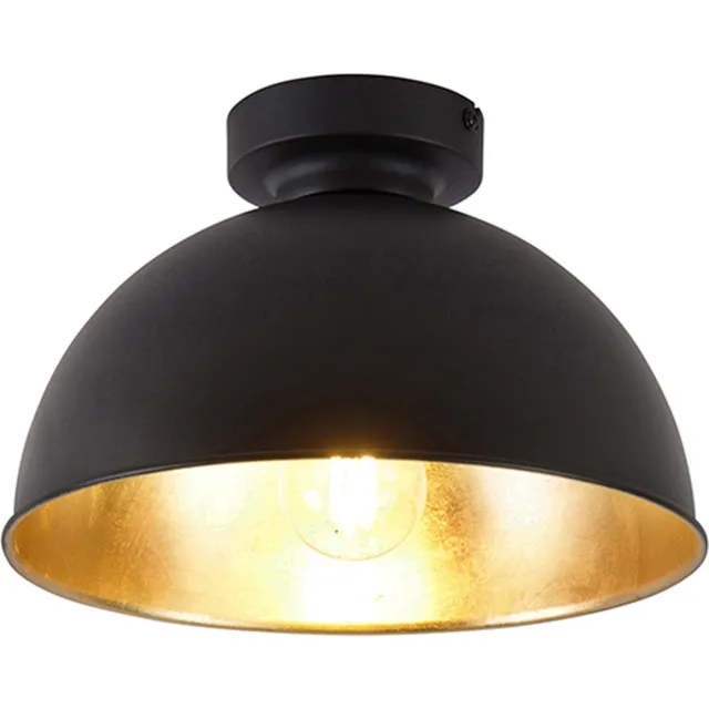 QAZQA magnax - Industriele Dimbare LED Smart Plafondlamp incl. wifi met Dimmer - 1 lichts - Ø 28 cm - Zwart Goud - Industrieel - Woonkamer | Slaapkamer | Keuken Zwart Goud Smart LED